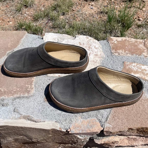 Haflinger Gray Leather Cork bottom Slip On Mules Women’s Size 7 37 Like New - Picture 5 of 13